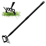 Azadas de jardín para deshierbe, herramientas para azadas de soporte para jardín con anillo ajustable, mango largo y resistente con soporte ajustable para deshierbe