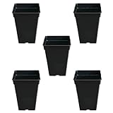 GROWMANIA Pack 5 Macetas Cuadradas para Plantas Negra 7L - Cinco Maceteros de Plástico para Flores 20x20x27 cm