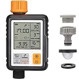Johgee Temporizador de Riego Automatico Jardín, El Acoplamiento de Grifo de Agua ½ y ¾ Son Aplicables, Programa de Memoria Permanente, Programador de Riego Automático con Pantalla 3 ” LCD
