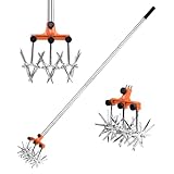 BARAYSTUS Giroscopio retráctil de mango largo cultivador de jardín resistente a la intemperie de acero inoxidable con dientes extraíbles Juego de cultivador para mezclar el suelo Rotary Cultivator