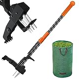 SKKAEO Extractor de malezas de 101,6 cm de Largo + Bolsa de jardín, 4 Garras de Acero Inoxidable y Base Plegable, fácil eliminación de Malas Hierbas, sin agacharse