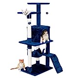 Edipets, Rascador para Gatos, Arbol Gato, 3 Niveles, 56x120x58cm, Alto, Postes de Sisal, Hamaca, con Cama, Caseta, Suave, con Bolas para Jugar (Azul)