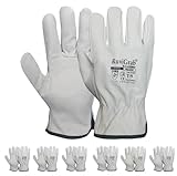 RuviGrab - Pack 6 pares - Guante de Trabajo Piel, Guantes jardin, Guantes Cuero, Guantes para Obra, Guante trabajo hombre y mujer