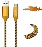 Iwotto Cable USB Tipo C 1M - Carga y Sincronización Rápida para Móvil- USB 3.0 Naranja - Nylon Duradero y Protector de Cable Tiburón Incluido - Compatible con Samsung, Xiaomi, Huawei, PS4, Xbox