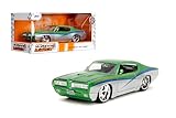 Jada Toys Bigtime Muscle - Coche fundido a presión Pontiac GTO 1:24 1969 - Apertura de puertas, capó, maletero, neumáticos de goma (plata caramelo/verde)