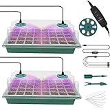 MQFORU Bandejas Semillas de Germinacion con Luz de Crecimiento Ajustable，2 Pcs 80 Células Germinador de Semillas,2 Metros Temporizador Controlador para Invernadero Cultivar Semillas de Plantas