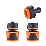 GRIFEMA GE1103 Kit de Conector de Manguera de Jardín Que Incluye Conector Waterstop de 1/2", Acoplamiento Rápido de 1/2" y Accesorios Hembra Premium de 1/2" - 3/4"Gris - Naranja