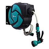 DURHAND Carrete para Manguera Retráctil 10m con 7 Modos de Riego Sistema de Enrollado Automático con Bloqueo Conector de 1m para Jardín Césped 28x14x34 cm Negro y Verde