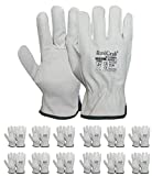 Ruvigrab - Pack 12 Pares - Guantes de Trabajo de Piel de Flor Natural para Jardinería y Obra - Cuero