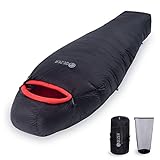 QEZER Saco de Dormir de Invierno -20 Grados, cálido Saco de Dormir de plumón para Clima frío Extremo, Camping, Senderismo y montañismo, con plumón de 660 FP Premium (Negro -20℃, 225cm*84cm)