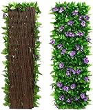 Aeutwekm Protección de setos Artificiales con Flores, Valla de privacidad de Hojas de Hiedra sintética expandible, Paneles de Enrejado de jardín con Hojas, protección de jardín para Valla, Patio