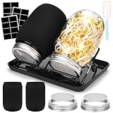 UCAMP Kit de Tarros de Germinación Brote de Semilla,Germinador De Semillas con 2 1000ml Frascos de Vidrio,2 Soporte,1 Bandeja,2 Filtros de Acero Inoxidable,2 Tela de Sombreado y Cepillo