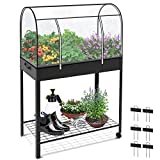 VOUNOT Huerto Urbano Terraza Mesa de Cultivo Cubierta de Protección, Jardinera Elevada con Ruedas Asa Lateral y Estante Inferior, para Plantas Flores Verduras Jardín Interior Exterior, Negro