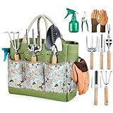 Grenebo Juego de Herramientas para Jardín 9PC, Set jardineria Adulto de Acero Inoxidable, Kit de Jardinería Bolsa de Jardín, Tijeras Podar,Pala Jardinería,Guantes,Paleta y Rastrillo de Mano etc