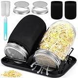 MOYKSRR Kit de Tarros de Germinación, Kit de Brote de Semilla con 2 1000ml Frascos de Vidrio, 2 Soporte, 1 Bandeja,2 Filtros de Acero Inoxidable, 2 Tela de Sombreado y Cepillo, para Cría de Brotes