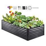 VEVOR Cama Elevada de Jardín 240 x 120 x 60 cm Jardinería Elevada de Metal Galvanizado para Cultivo de Flores Plantas Hierbas Huerto Urbano para Jardín Terraza Patio Balcón Gris Oscuro con Accesorios