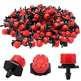 200 Piezas 1/4'' Goteros de Riego, VooGenzek Plástico Aspersores de Riego Ajustables de 8 Agujeros, Cabezas de Riego para Goteo Goteros, Rociadores de Riego para Césped, Jardín, Rojo