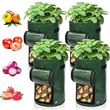 Ram® - Juego de 4 Bolsas de Cultivo de Patatas de 7 galones, Bolsas de Plantas de jardín para Patatas, Zanahorias, Tomates, pepinos y Otras Verduras. Fabricado en Polietileno Verde Completo