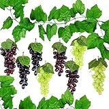 NA Woohome Uvas Artificiales Uvas De Plástico, 8 Racimos Uvas Artificiales Surtidas Racimos de UVA Esmerilada UVA de Goma con 2 Pz Hojas para Hogar, Cocina, Fiesta, Fotografía, Decoración De Boda