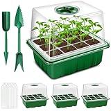 zociko Bandejas Semilleros, 3PCs Bandejas Semilleros de Germinacion con Tapa, Mini Invernadero Interior, Humedad Ajustable, Plantas Bandeja de Plántulas Reutilizables para Cultivo de Semillas, Verde