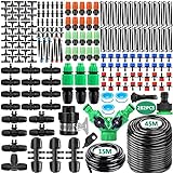 NCKIHRKK 281PCS Sistema de Riego por Goteo, 45M+15M Kit Riego por Goteo, Micro Riego Sistema de Riego Automático con Ajustable Boquilla y Gotero, Sistema de Riego Jardín para Maceta, Huerto, Terraza