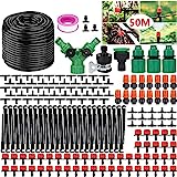 Sistema de riego para jardín 50 m, 200 unidades, sistema de riego automático por goteo, sistema de refrigeración para paisajes, camas de flores y plantas de terraza (50M)