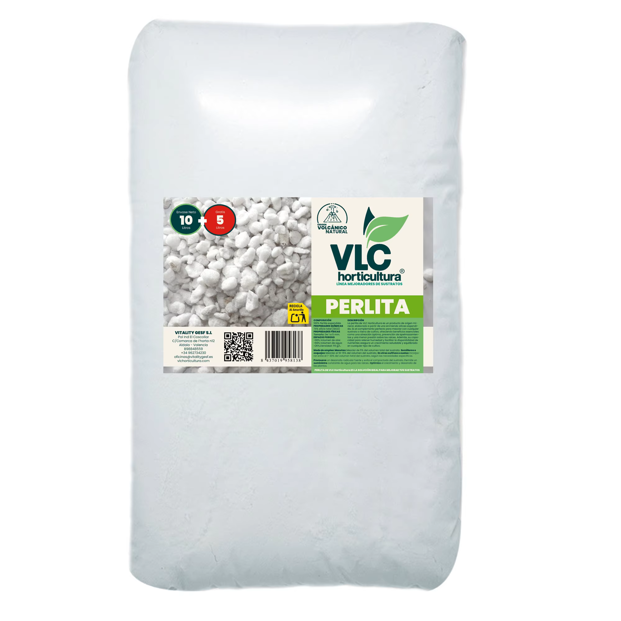 ✅ Perlita para plantas de VLC Horticultura 10L + 5L GRATIS. Indicado para todo tipo de cultivo de huerto, flores, plantas y para mejorar la cualidades de todo tipo de sustratos de cultivo.