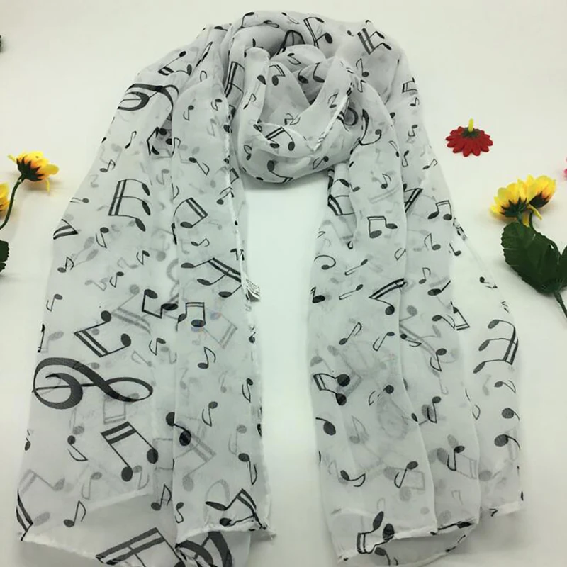 Bufandas de verano para mujer, bufanda de gasa con estampado de notas musicales para el cuello, chal, bufandas suaves, elástico fabuloso de alta calidad