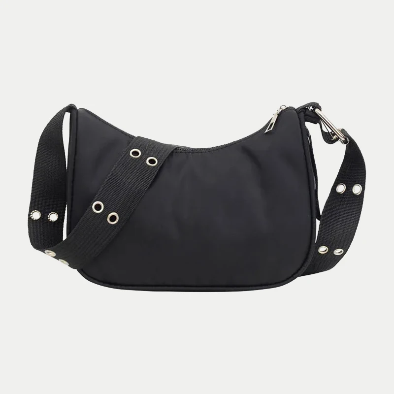 Bolsos de hombro informales para mujer, bolso cruzado de nailon impermeable negro, bolso de mano para chicas geniales