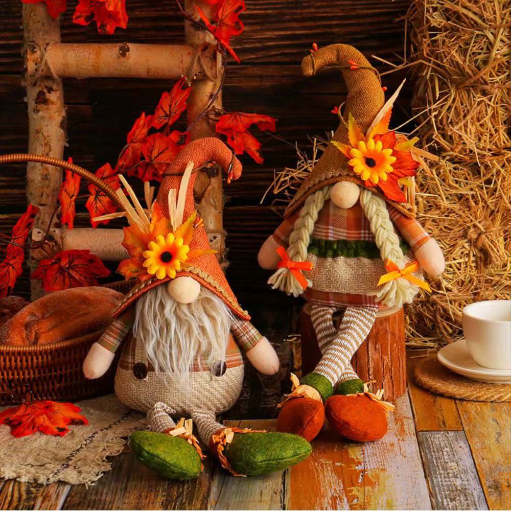 Muñeco espantapájaros de Acción de Gracias, muñecos enanos, piernas largas, sombrero de paja, Gnomo de girasol, muñecas enanas, lindo y suave