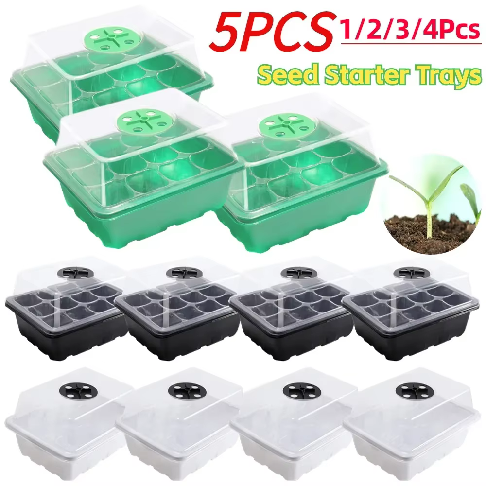 Cubierta para semillas de 1-5 piezas, bandeja para vivero, 12 agujeros, germinación de plántulas, Mini bandeja de inicio para invernadero
