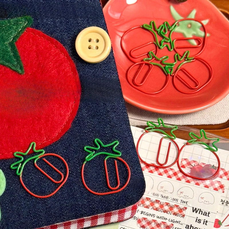 5 unids/set rojo Retro japonés Clip de papel tomate fresa cereza álbum de recortes Clip de papel página de libro notas Clips fijos suministros para estudiantes