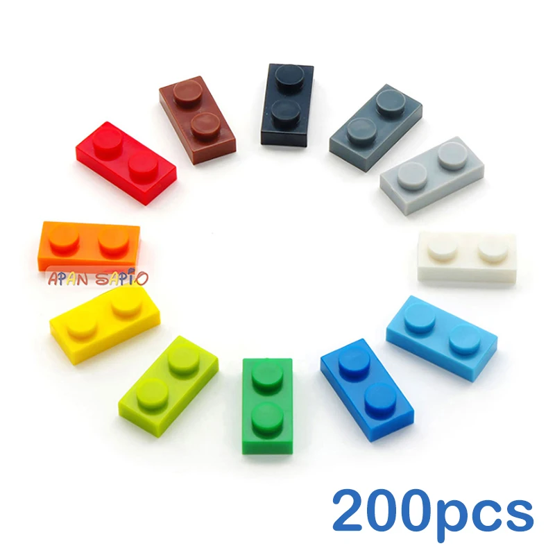 200 Uds DIY bloques de construcción figuras delgadas ladrillos 1x2 puntos 12 colores tamaño creativo educativo Compatible con 3023 juguetes para niños