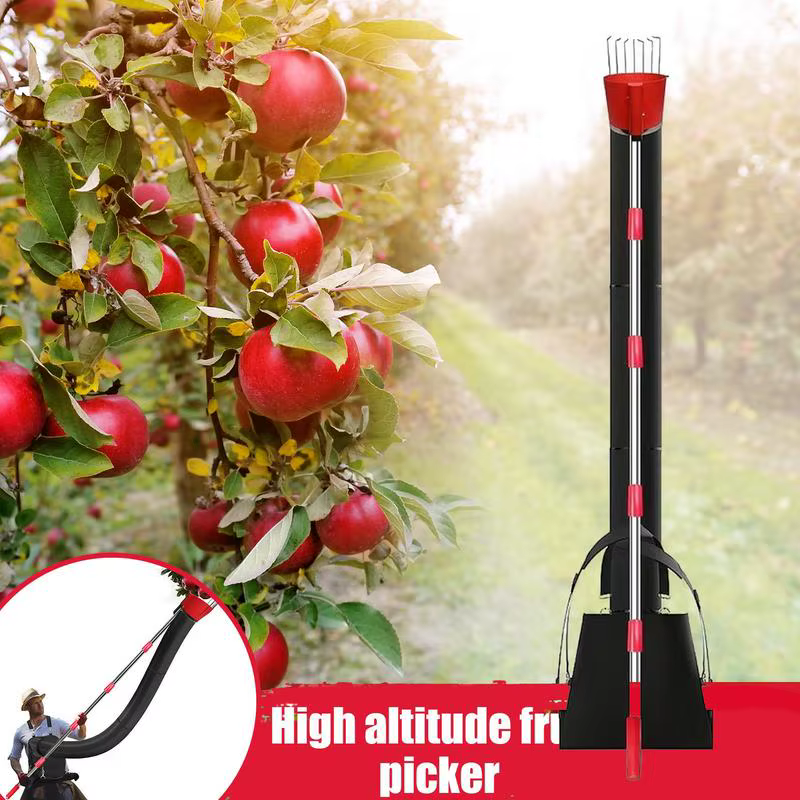 Recolector de árboles frutales de longitud ajustable, herramienta de poste recolector de naranjas de 13 pies, recolector de naranjas ajustable con embudo de colección y poste de bolsa
