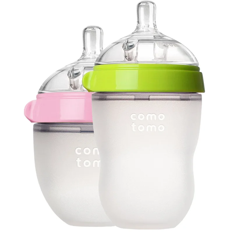 Biberón de silicona para bebés, botella de alimentación sin BPA, color verde/rosa, 5 oz y 8 oz, 2 paquetes
