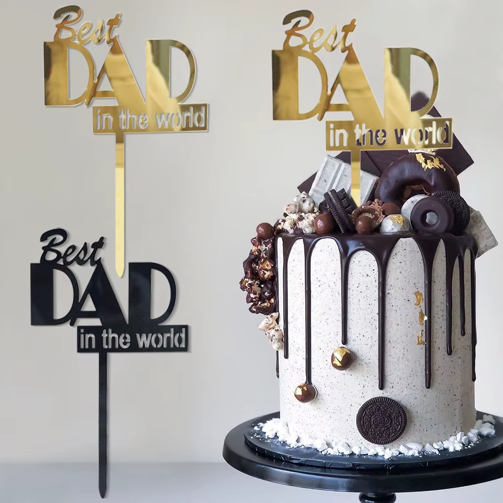 3 piezas de adornos dorados y negros para tarta, el mejor papá del mundo, decoraciones para tarta de fiesta de cumpleaños del Día del Padre