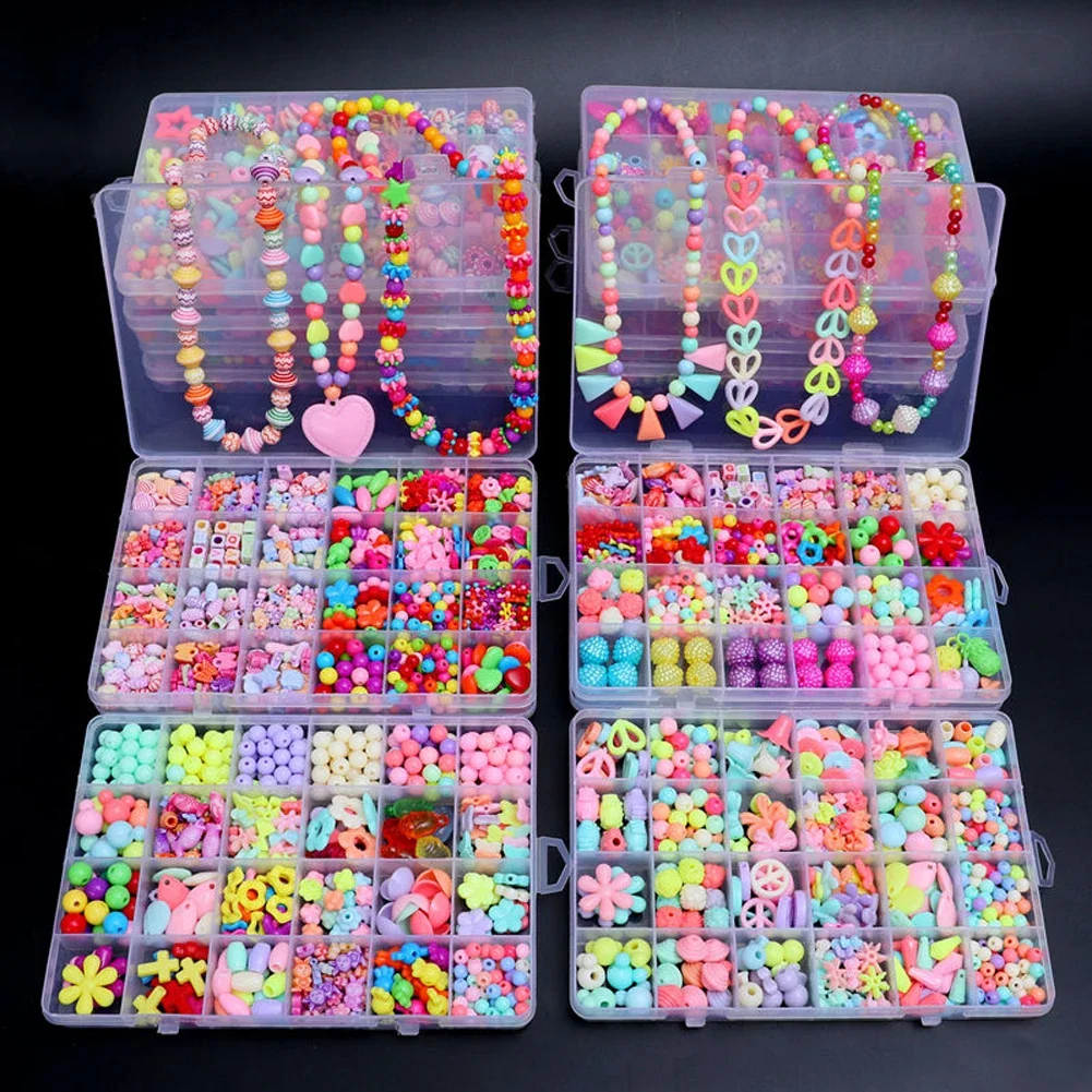 500 Uds DIY juguete hecho a mano con cuentas para niños cuentas espaciadoras sueltas creativas manualidades hacer pulsera collar Kit de joyería niña juguete para regalo