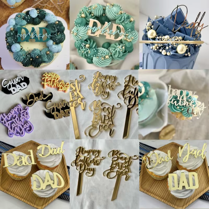 Adornos dorados de acrílico para Tartas, adornos para Tartas, el mejor papá para fiestas de cumpleaños de papá, insertos para cupcakes, novedad