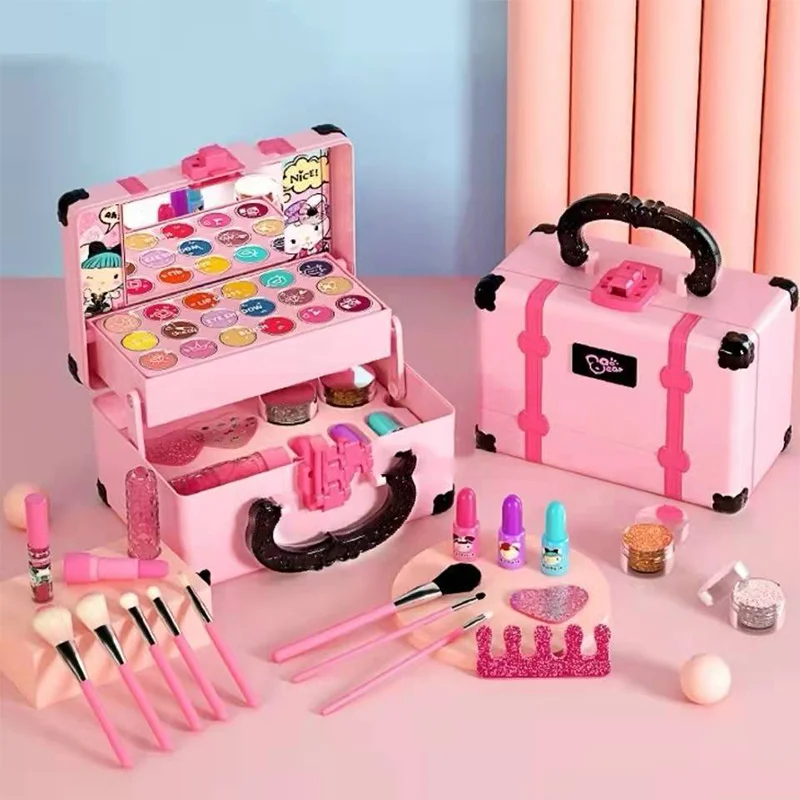 Cosméticos de maquillaje para niños, caja de juego de simulación, maquillaje de princesa, juego de juguetes para niñas, lápiz labial, sombra de ojos, Kit de seguridad no tóxico, juguete para chico