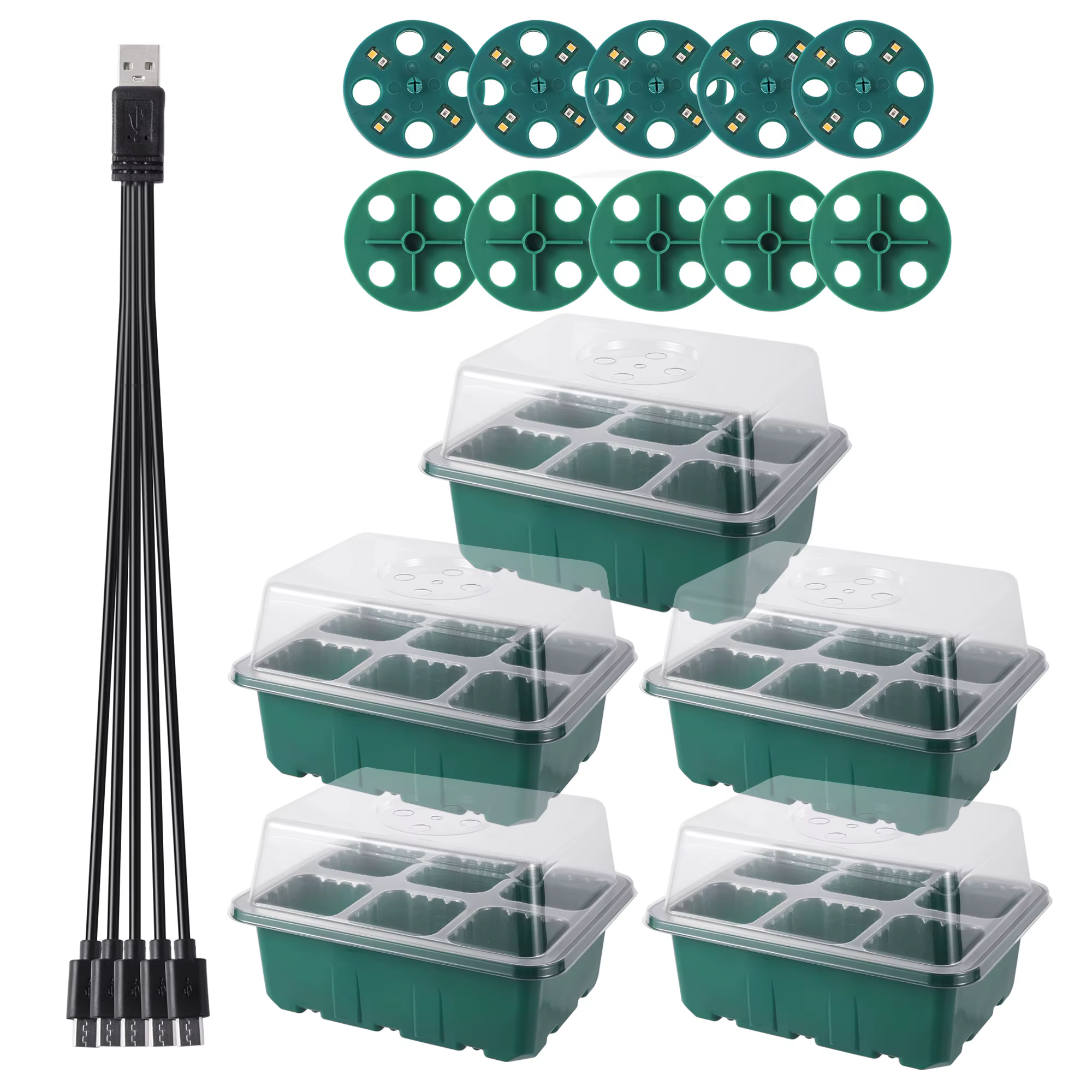 Luz LED de cultivo de espectro completo, Kit de inicio de semillas de 6/12 celdas, caja de cultivo de semillas de plantas, bandejas de plántulas, caja de germinación con cúpula y Base