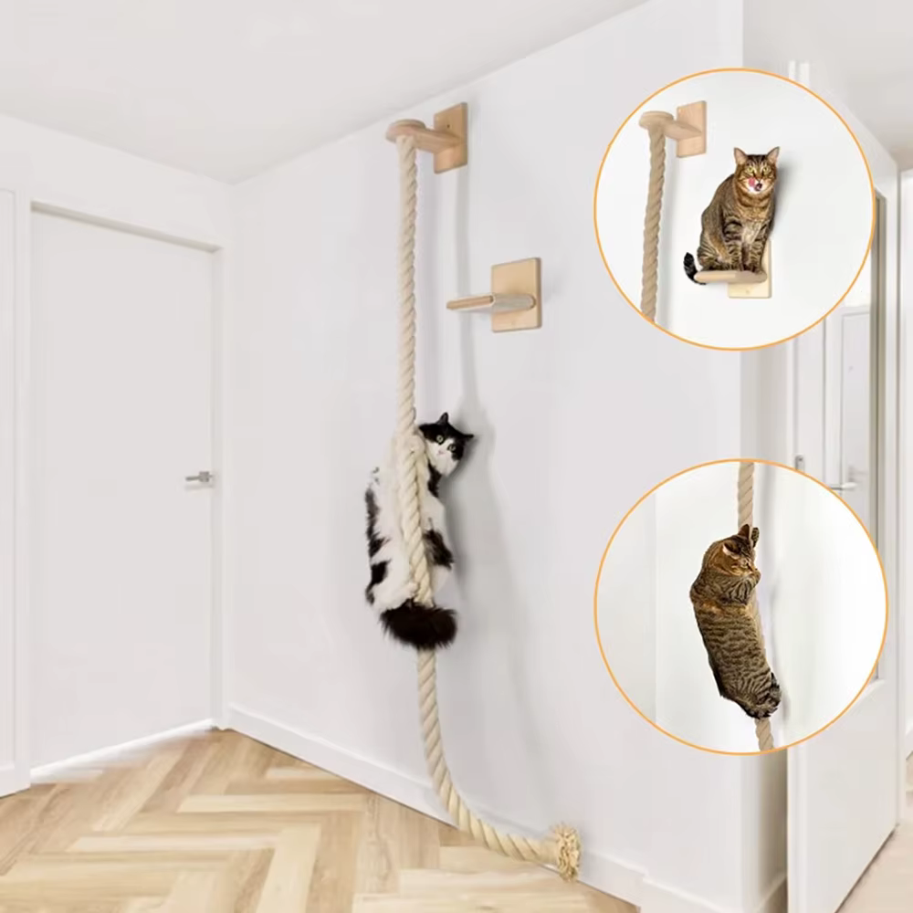 Estante de escalada para gatos y árbol de cuerda, poste rascador montado en la pared, cuerda de Sisal, juguetes interactivos para descansar, gimnasio para gatos de interior