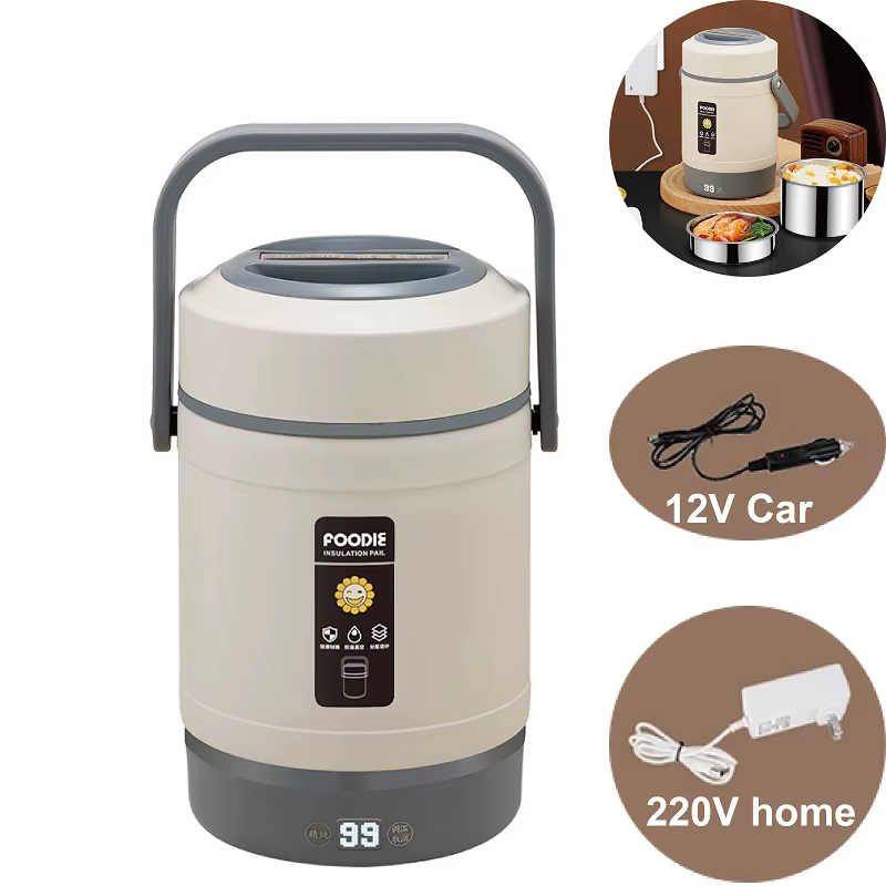Fiambrera eléctrica portátil para coche de 12V, olla para mantener el calor de acero inoxidable 304, fiambrera de doble capa, calentador de alimentos de 220V, 1,6l/2L