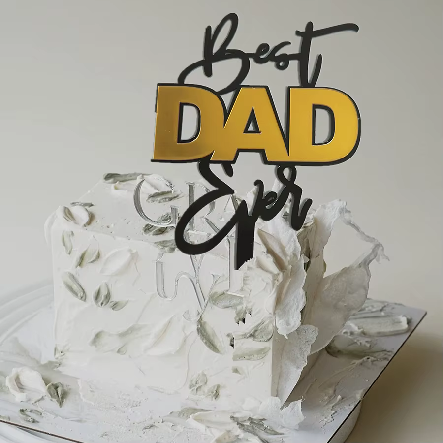 Feliz Día del Padre cumpleaños pastel Topper oro negro papá es mi héroe Super papá acrílico pastel Toppers fiesta postre decoración