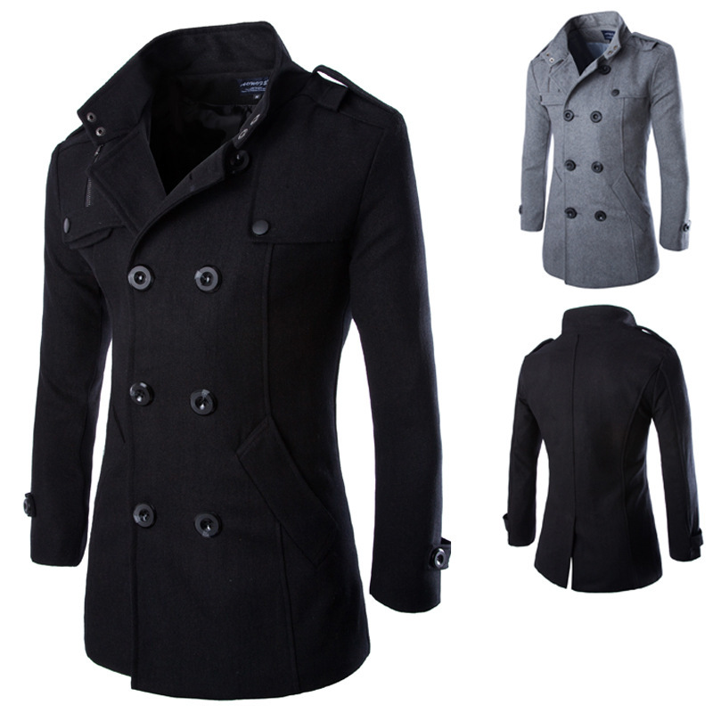 Abrigo para hombre gabardinas de invierno abrigos de guisante para hombre abrigo de lana y mezclas con doble botonadura ropa de marca W01