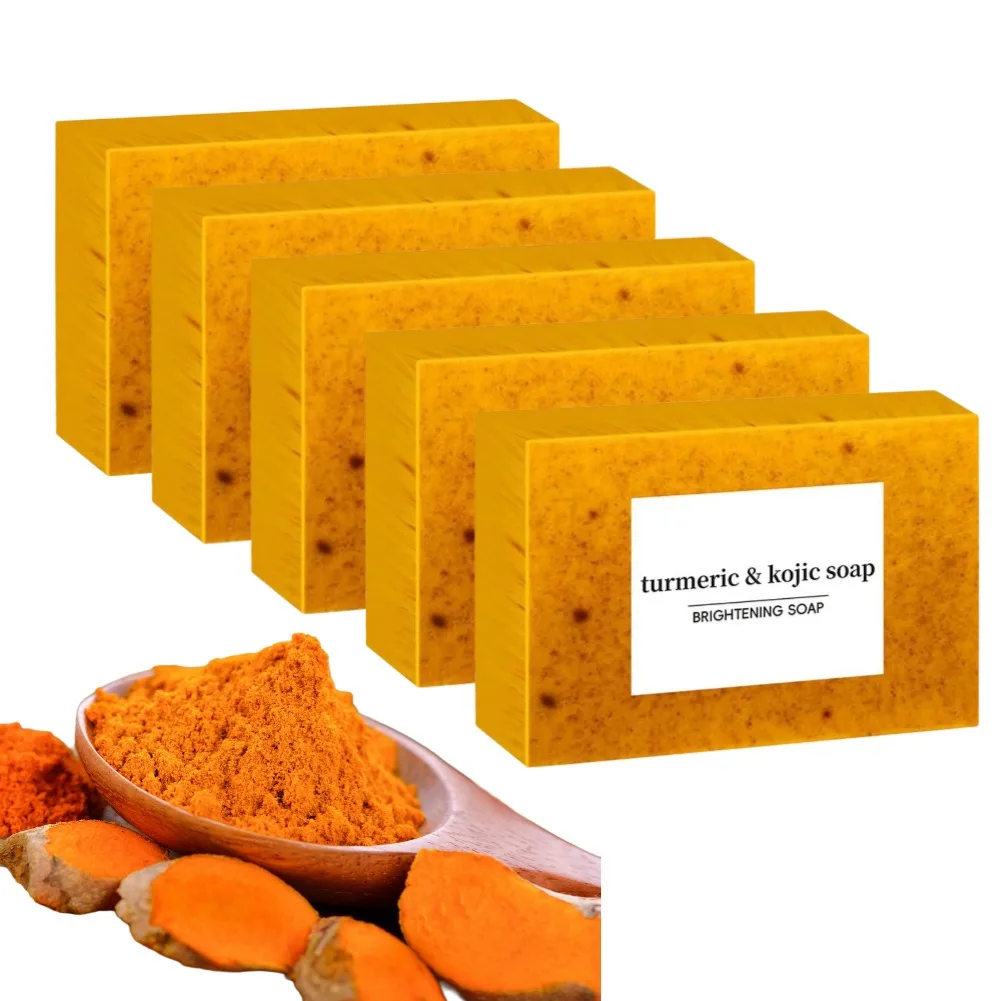 Jabón hecho a mano de cúrcuma de 100g, jabón de ácido kójico de limón, jabón de ducha y Facial para el cuidado del cuerpo 1/3/5 Uds.