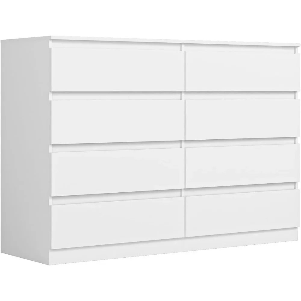 Cómoda doble de 8 cajones: cómoda moderna para almacenamiento en dormitorio, sala de estar y armario