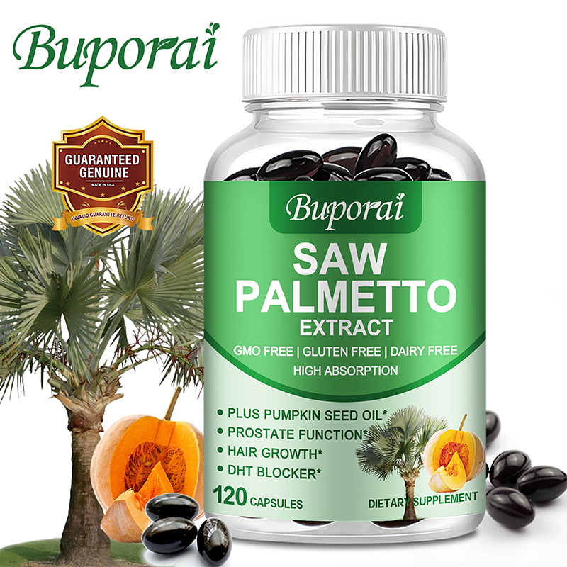 Cápsulas Saw Palmetto - con aceite de semilla de calabaza - Promueve la salud de la próstata, soporte para el tracto urinario, reduce la caída del cabello