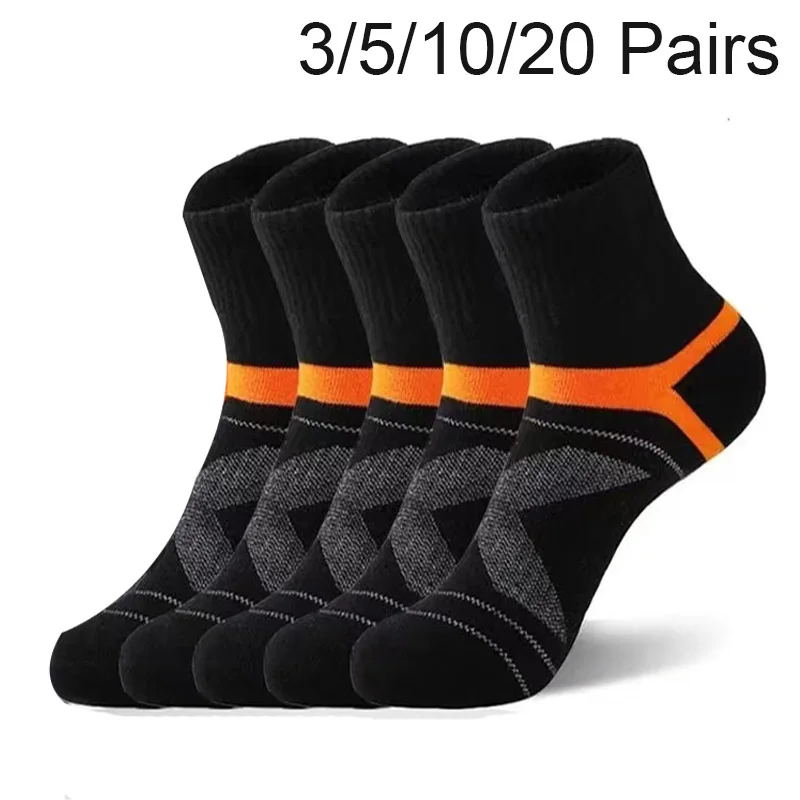 Lote de 3/5/10/20 pares de calcetines deportivos negros para hombre, calcetines informales para correr, Otoño Invierno, calcetines transpirables de alta calidad para hombre