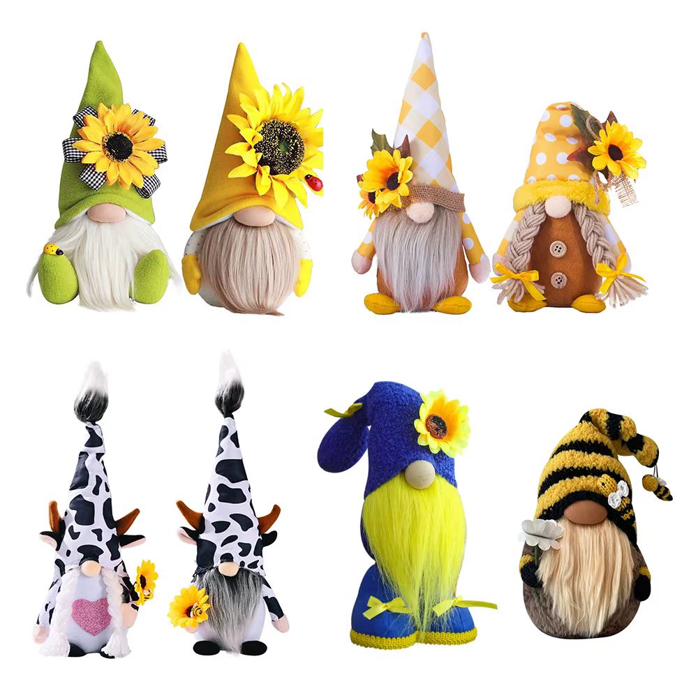 Gnomo de girasol sin rostro, muñeco de primavera, elfo, enano de felpa, decoraciones de verano para el hogar, ventana, adornos de escritorio, regalos para niños