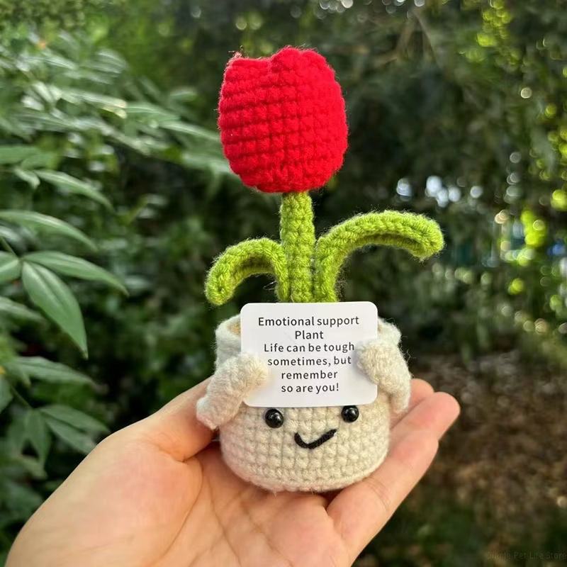 Flores de ganchillo, tulipán Artificial, acabado en maceta, plantas tejidas a mano, girasol tejido, regalo de boda para invitados, decoración del hogar